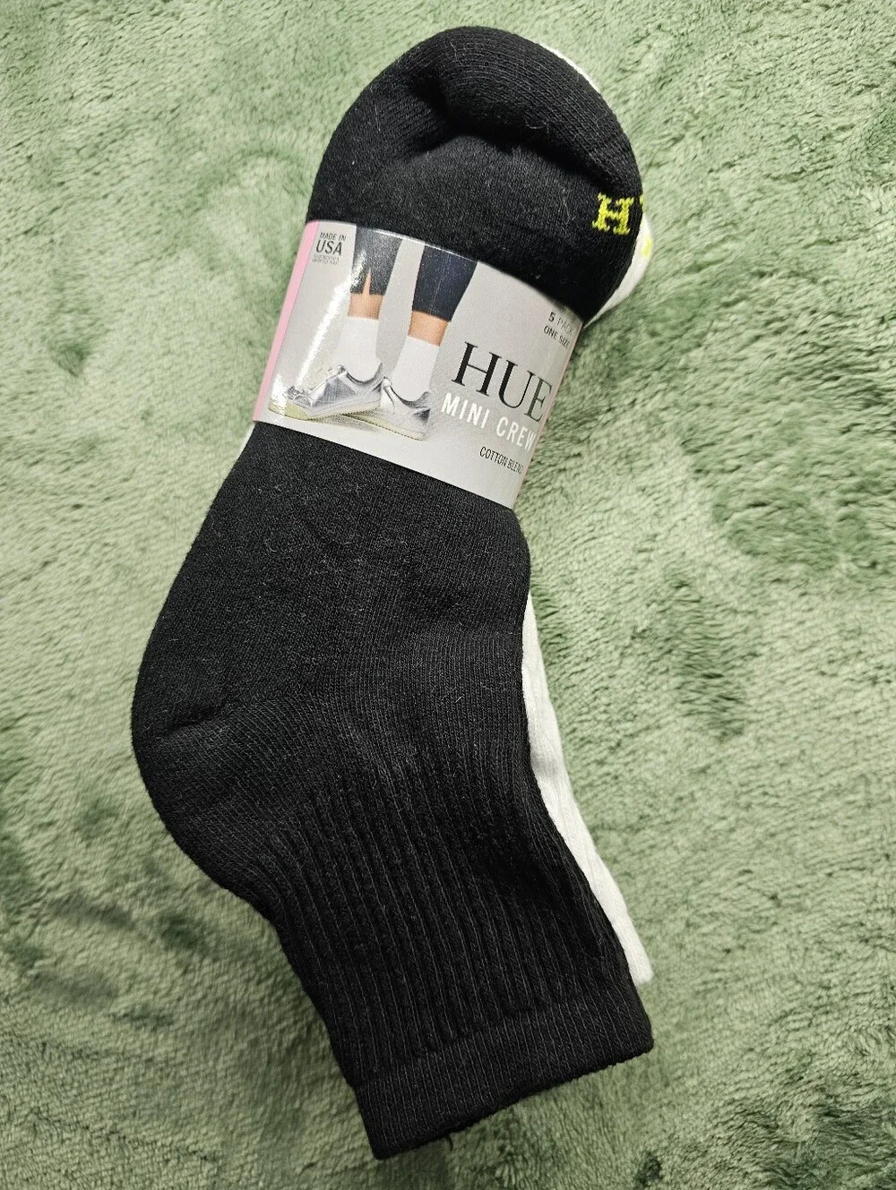 Bundle of 10 Pairs HUE Women's Mini Crew Socks-2 Pks of 5 Pairs Black,Blue,Tan